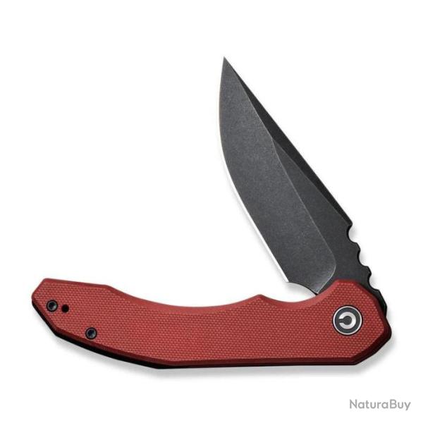 Couteau CIVIVI Bluetick Burgundy Manche G10 Lame Drop Point Acier 14C28N Blk IKBS CLip CIVC230502
