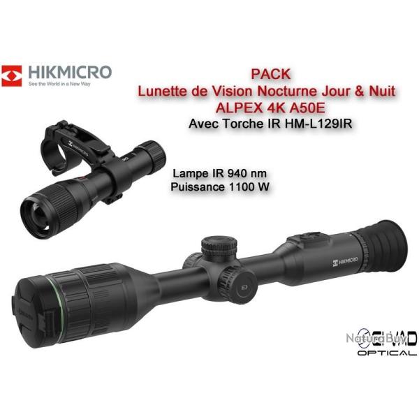 PACK Lunette HIKMICRO de Vision Nocturne ALPEX 4K A50E avec lampe IR 940 nm