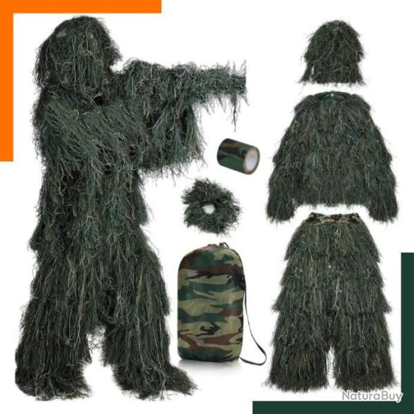 Tenue de camouflage 3D 5 en 1 - Tailles unique - Vert fonc� - Livraison rapide