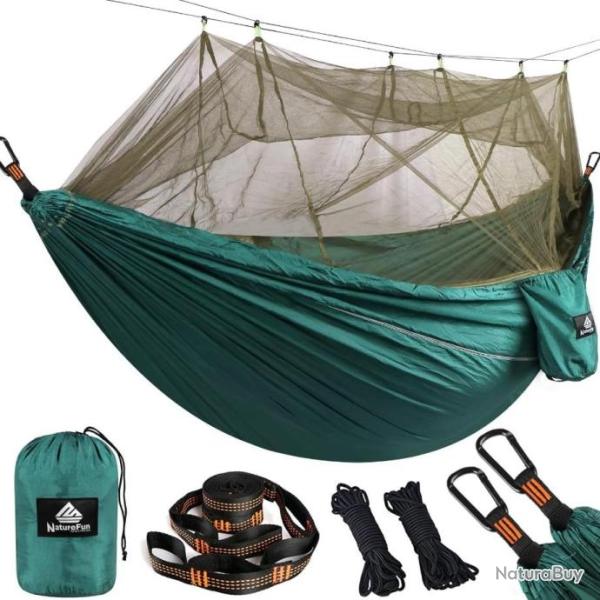 Hamac Ultra-l�ger 275x140 cm Moustiquaire Bivouac Durable Nylon Parachute Charge 300 kg Vert