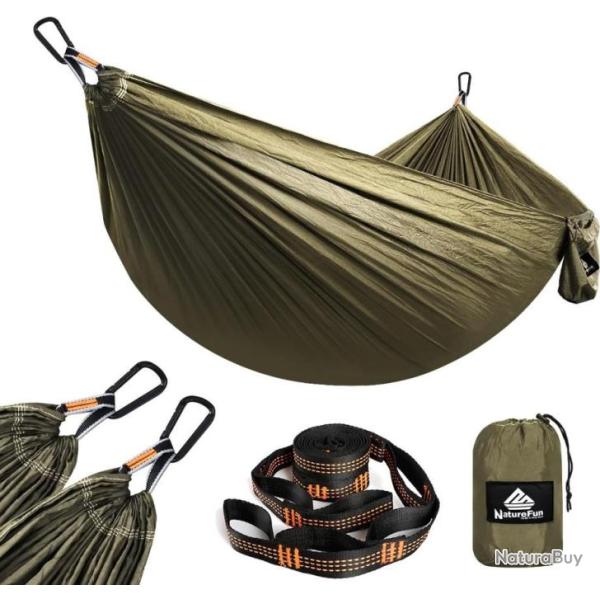 Hamac Ultra l�ger 300x200cm 2 Places Charge 300 kg Bivouac Nylon Parachute S�chage Rapide Vert Arm�e