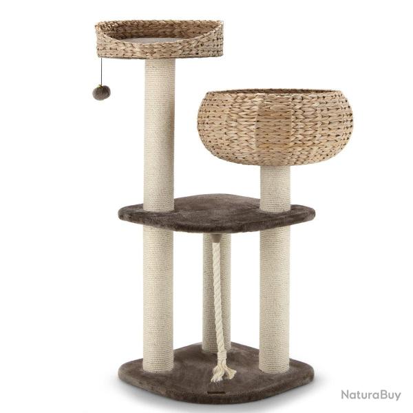Arbre � chat 45 x 45 x 104 cm avec pompon suspendu corde et griffoirs envelopp�s de sisal naturel p