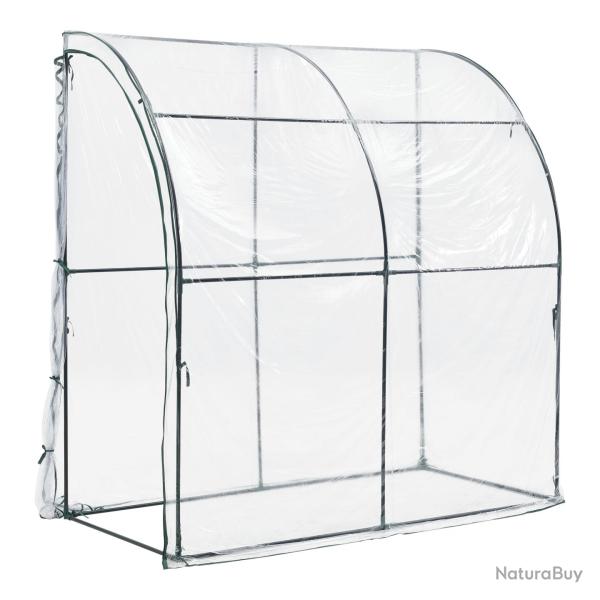 Serre de jardin adoss�e juta en acier et PVC � porte zipp�e 100 x 200 x 215 cm 03_0008248