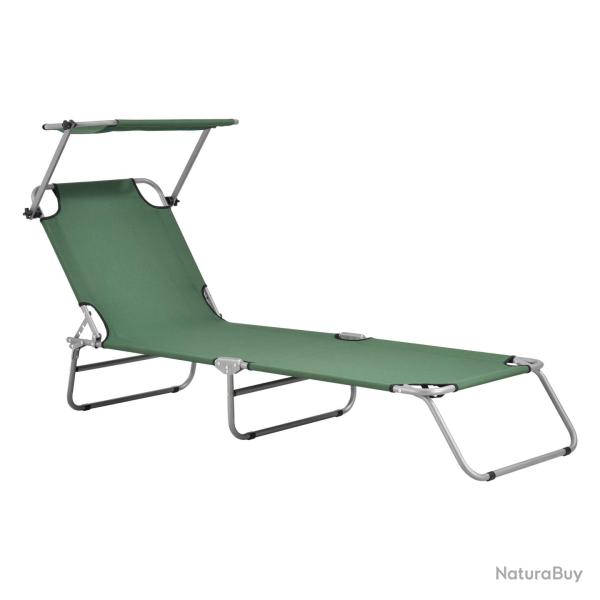 Transat bain de soleil avec pare-soleil inclinable acier polyester argent� mat vert fonc� 03_0006409