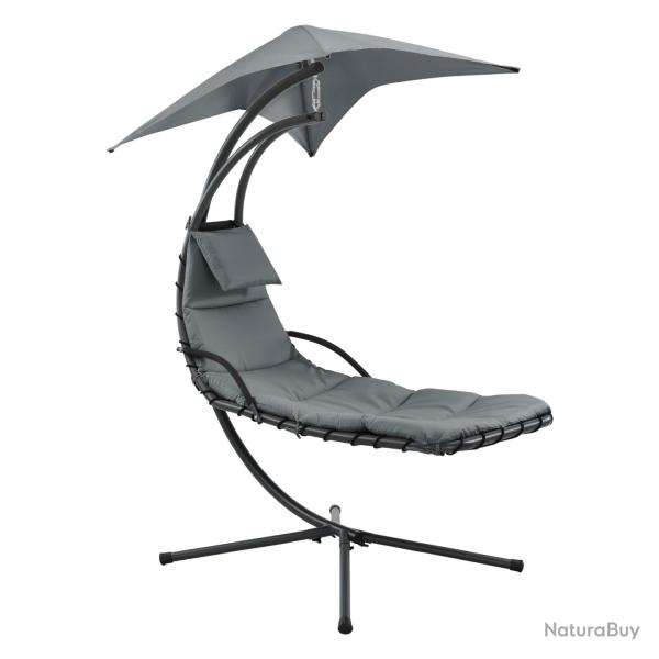 Bain de soleil chaise longue suspendu support sur pied 166 x 116 x 210 cm noir gris 03_0006399