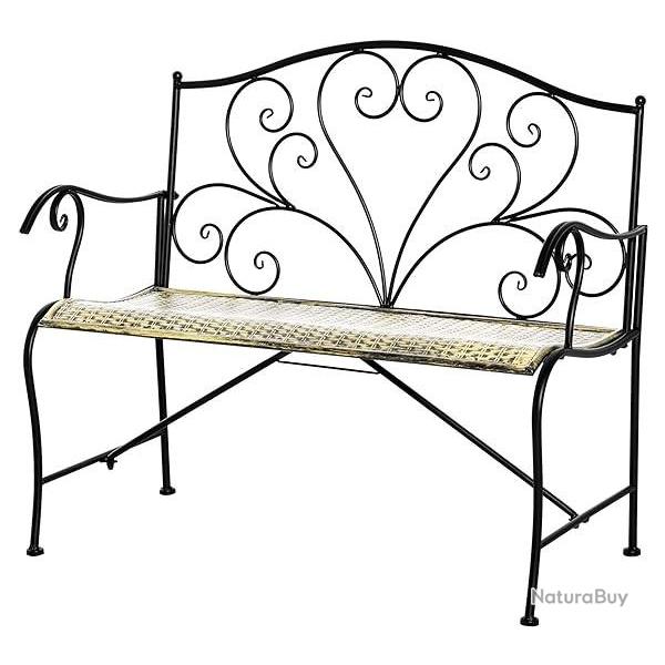 Banc de Jardin M�tal Noir Dor�- Mod�le Effet Vieilli - Style N�o-R�tro - LIVRAISON OFFERTE