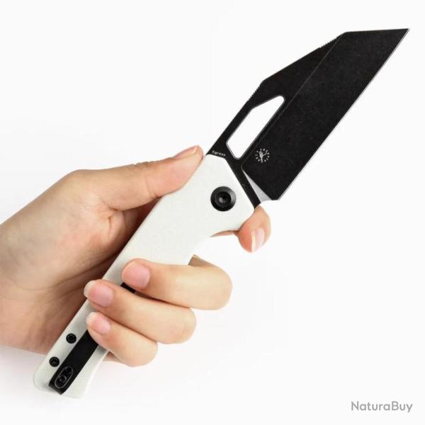 Couteau KANSEPT Egress White Manche G10 Lame Acier 14C28N Tanto Reverse BLK Linerlock Clip KT1033A4