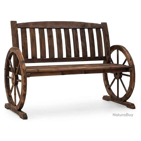 Banc de Jardin en Bois Sapin Brun- Traitement Anti-Flamme - Parties Lat�rales Forme de Roues