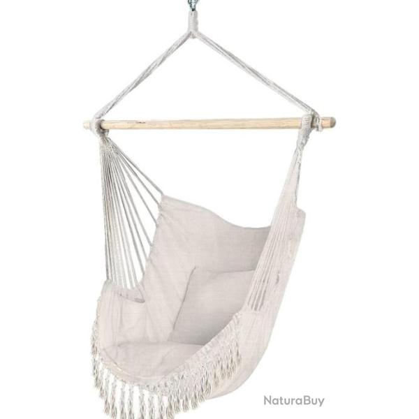Chaise Suspendue Coton Doux- Hamac Portable  Franges - 2 Coussins - Balanoire Moderne Design