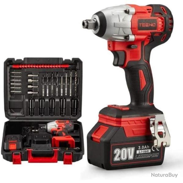 Cl� � chocs sans fil 320Nm Boulonneuse � Chocs avec 3.0Ah Batterie Bo�te 25pcs