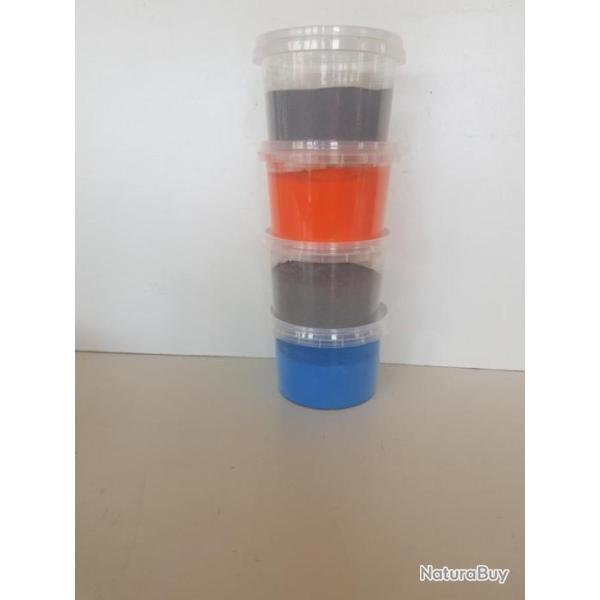 Bullet powder coating. Poudre peinture epoxy thermolaquage industriel (orange, bleu et 2x gris)