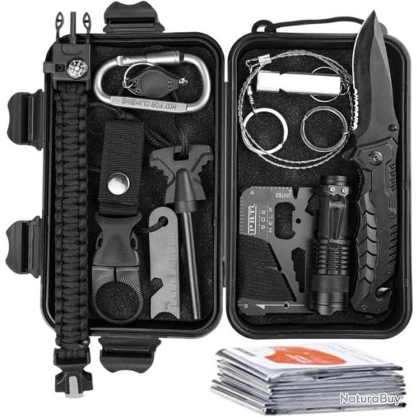 Kit de Survie 12 en 1 Planche de Camping randonn�e Outils de Survie d'urgence Lampe de Poche
