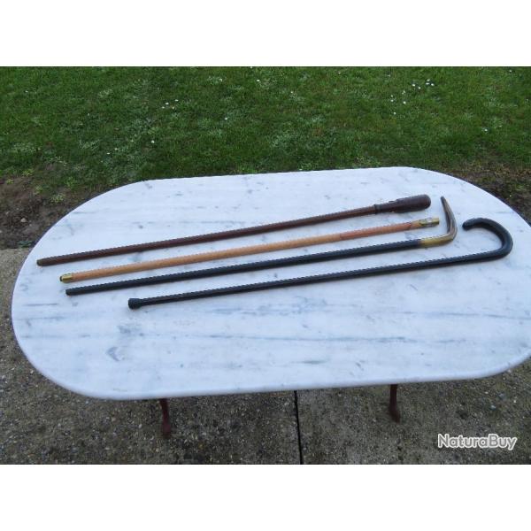 VINTAGE - Lot de 4 cannes ancienne divers mod�le, formes et mati�res (�poque Fin XIX� - D�but XX�)