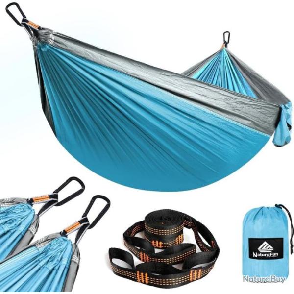 Hamac Ultra l�ger 300x200cm 2 Places  Charge 300 kg Bivouac Nylon Parachute S�chage Rapide Bleu