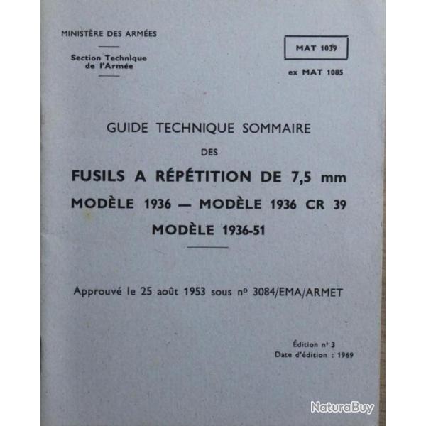Guide technique sommaire des fusils  rptitions de 7.5 mm Mle 1936