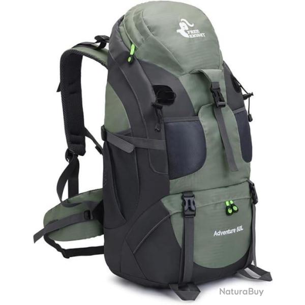 Sac � Dos Randonn�e 50L L�ger Imperm�able avec Compartiment � Chaussures P�che Camping Escalade Vert