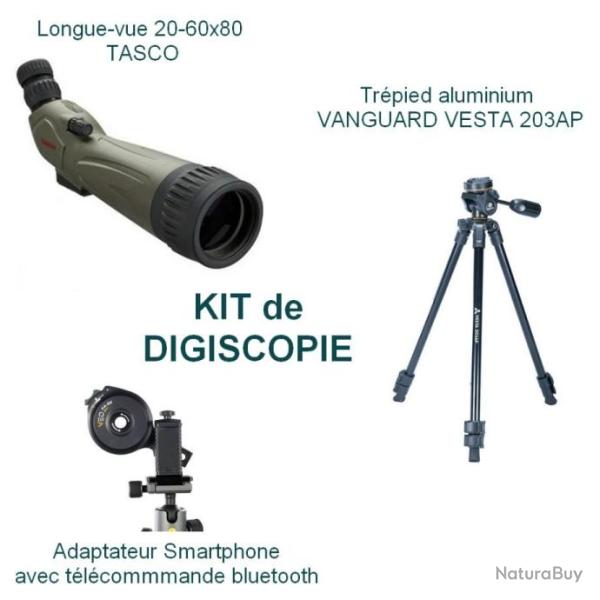 KIT longue-vue 20-60x80 TASCO et trpied VESTA 203AP et adaptateur smartphone bluetooth