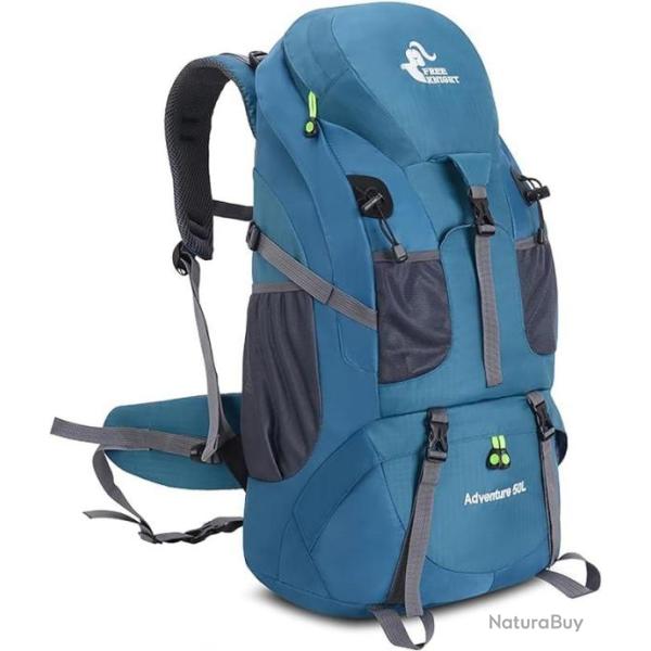 Sac � Dos Randonn�e 50L L�ger �tanche avec Compartiment � Chaussures P�che Camping Escalade Bleu