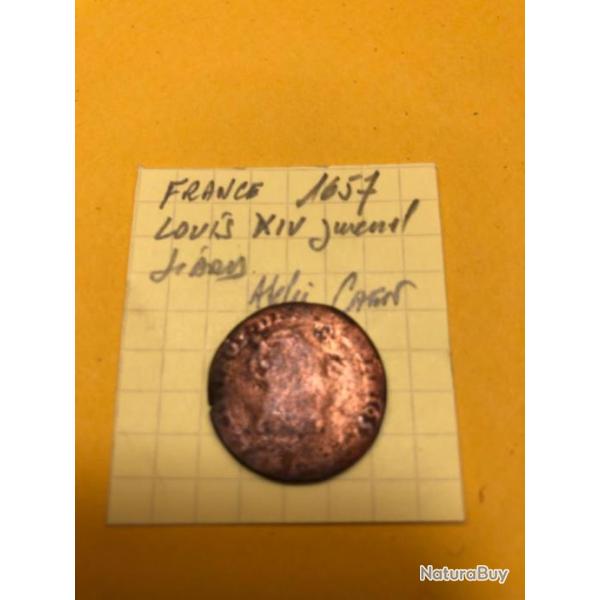 FRANCE - Louis XIV juv�nile - 1657 - Liard de France ) Atelier de Caen