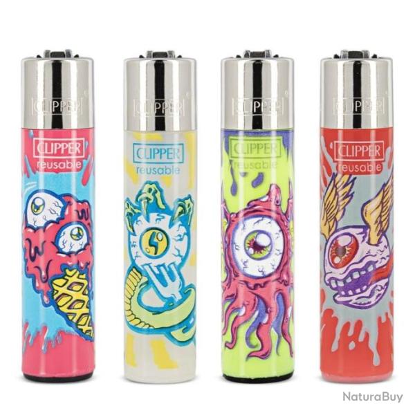 Lot de 8 briquets gaz rechargeables Clipper Monster Eyes