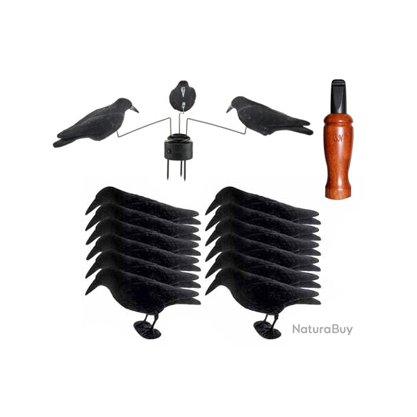 Pack EXPERT 12 appelants floqu�s, appeau et man�ge � corbeaux