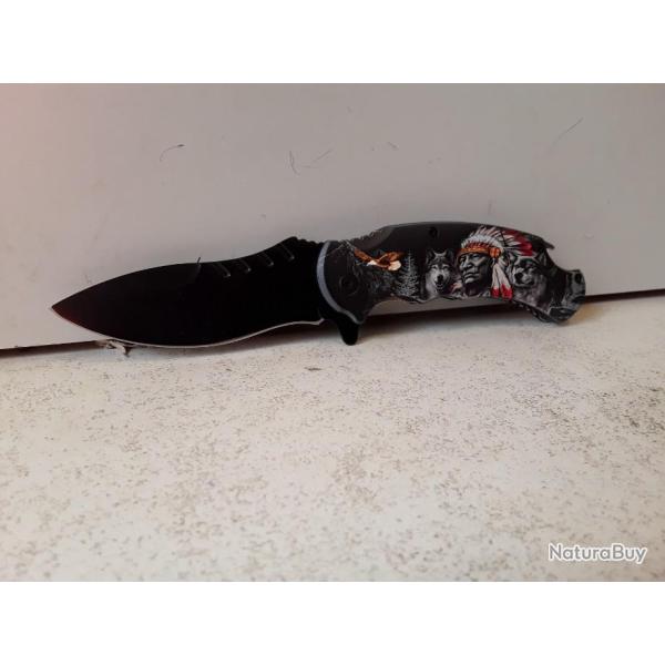 10500 COUTEAU PLIANT MOTIF INDIEN 21CM NEUF