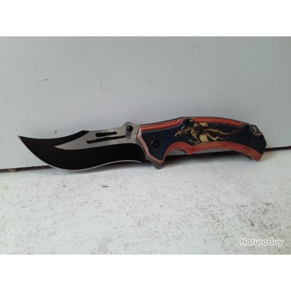 10510 COUTEAU PLIANT MOTIF DRAGON 21CM NEUF