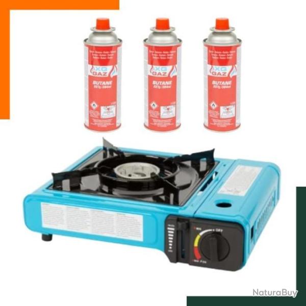 R�chaud gaz - 3 bouteilles de gaz butane 227g - Bleu