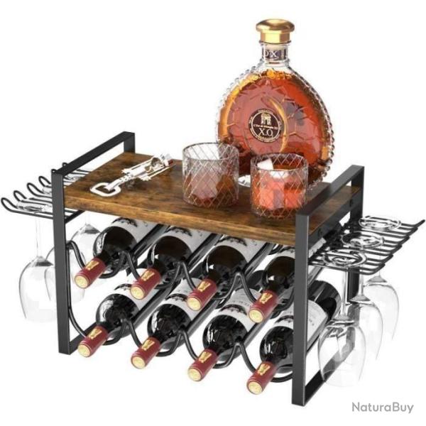 Casier �tag�re � Vin Range Bouteilles en Bois/m�tal noir 8 Bouteilles 4-6 Verres