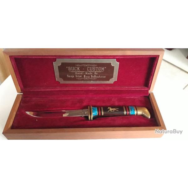 Couteau  lame fixe Dave Yellowhorse cheval personnalis avec bote rare