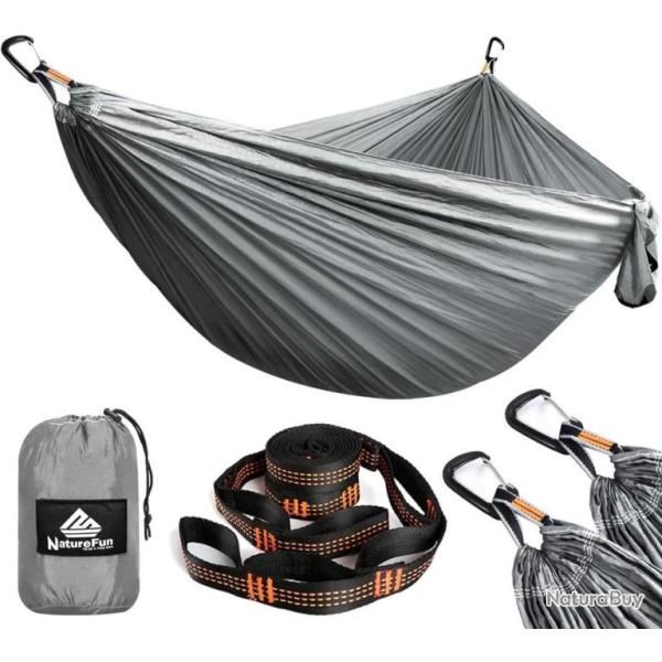 Hamac Ultra Lger 300x200cm 2 Places Charge 300 kg Nylon Parachute Schage Rapide Bivouac Gris