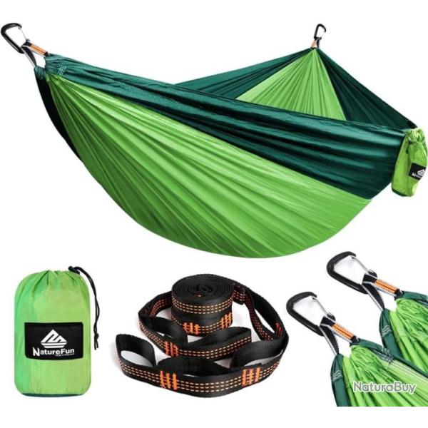 Hamac Ultra Lger 300x200cm 2 Places Charge 300 kg Nylon Parachute Schage Rapide Bivouac Vert Clair