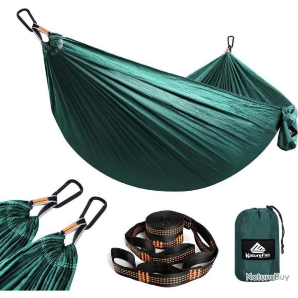 Hamac Ultra Lger 300x200cm 2 Places Nylon Parachute Schage Rapide Charge 300 kg Bivouac Vert