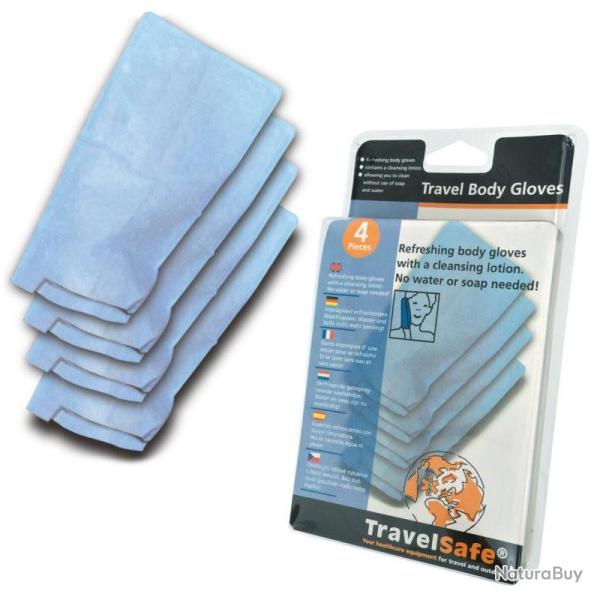 Gants de toilette impr�gn�s TravelSafe Travel Body Gloves (lot de 4)