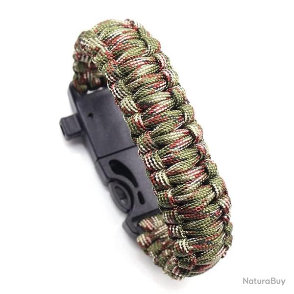 Bracelet paracorde pierre � feu et sifflet CAO camouflage