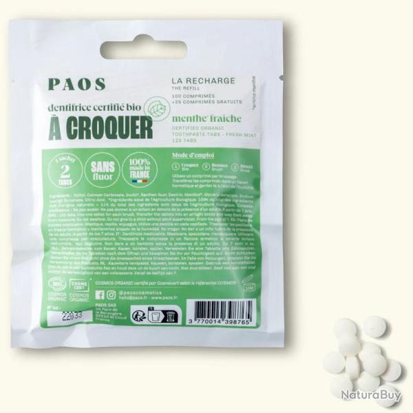 Dentifrice bio � croquer � la menthe fra�che PAOS