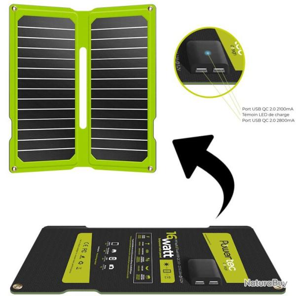 Panneau solaire Powertec PT Flap 16 Watts Dual USB