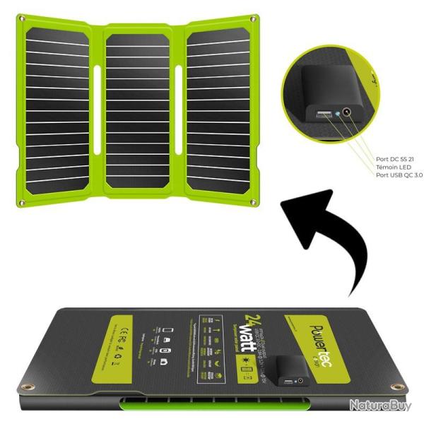 Panneau solaire Powertec PT Flap 24 Watts Dual 5V 12V