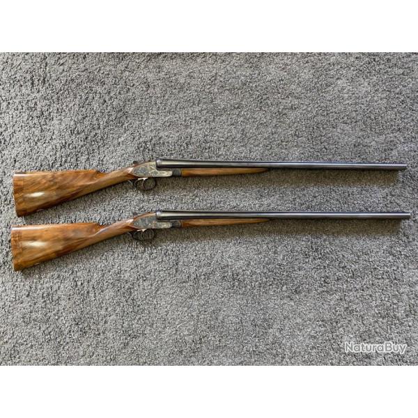 Paire de fusils juxtapos�s � contre platine sign�e SEYTRE Calibre 12/70 Canons 70 cm