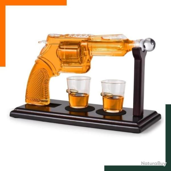 Carafe pistolet pour Whisky - Socle - Verre de qualit� - 2 verres � Whisky - Id�e cadeau