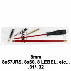 Kit nettoyage carabine 3 brins + 3 &eacute;couvillons cal.8mm ( 8x57JRS, 8x60, 8 LEBEL, etc...) / .31 / .32