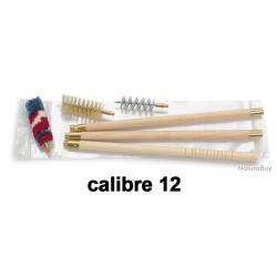 Kit nettoyage fusil 3 brins bois + 3 &eacute;couvillons cal .12