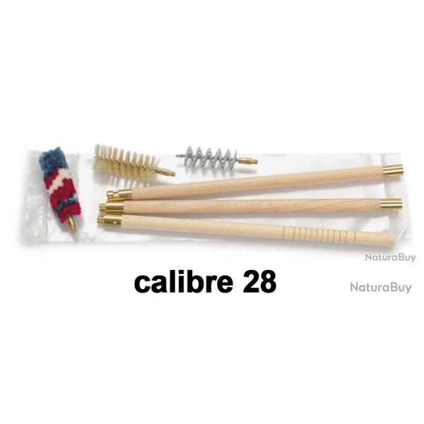 Kit nettoyage fusil 3 brins bois + 3 �couvillons cal .28