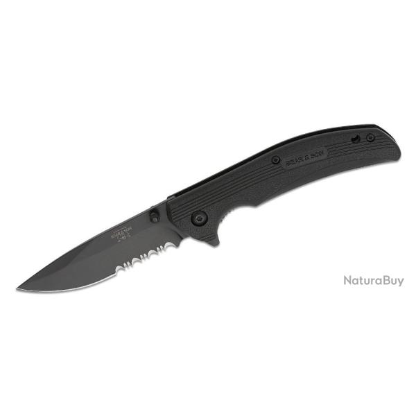 Couteau Tactical Bear & Son Sideliner Lame Acier 440 Combo Edge Manche Black Zytel USA BC778BSR