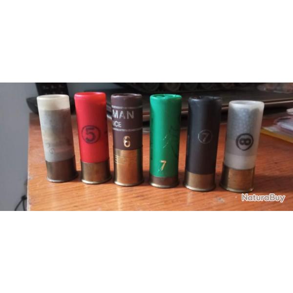 lot de 6 Cartouches Calibre 12 marques diverses, non percutes