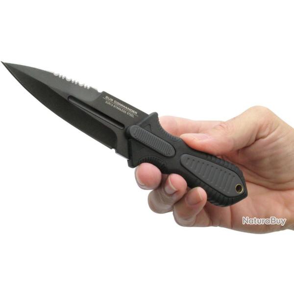 Poignard Dague United Cutlery Combat Sub Commander Lame Acier 3Cr13 Manche TPR Etui Abs UC3246