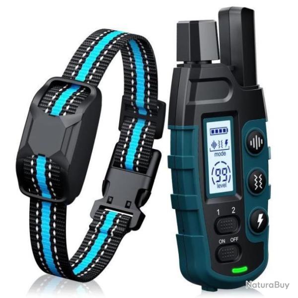 Collier anti aboiement Dressage pour Chiens 3 � 55 Kg Rechargeable 2600M + T�l�commande 3 modes bleu