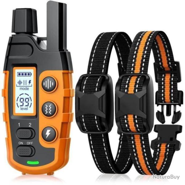 2 Colliers anti aboiement Dressage pour 2 Chiens 3 � 55 Kg Rechargeable 2600M + T�l�commande 3 modes