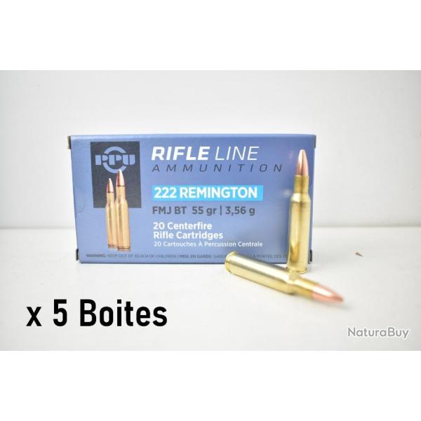 5 Boites de Balles Partizan 222 Rem FMJ 55GR