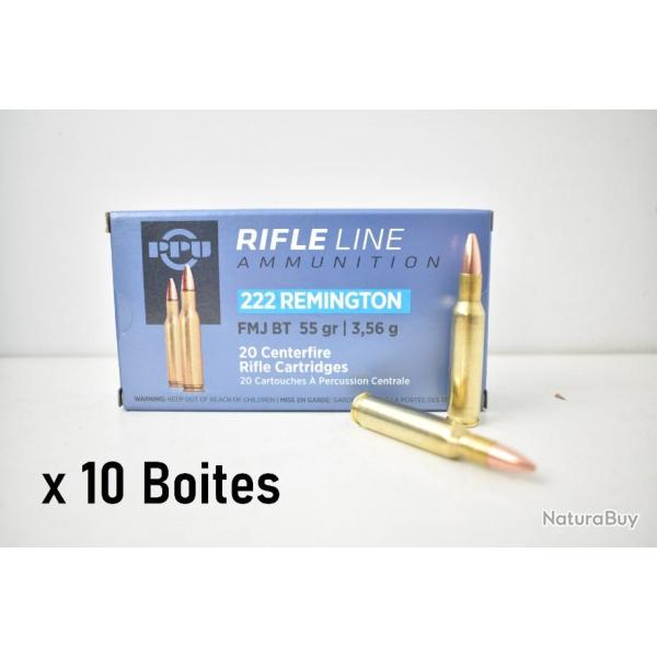 10 Boites de Balles Partizan 222 Rem FMJ 55GR